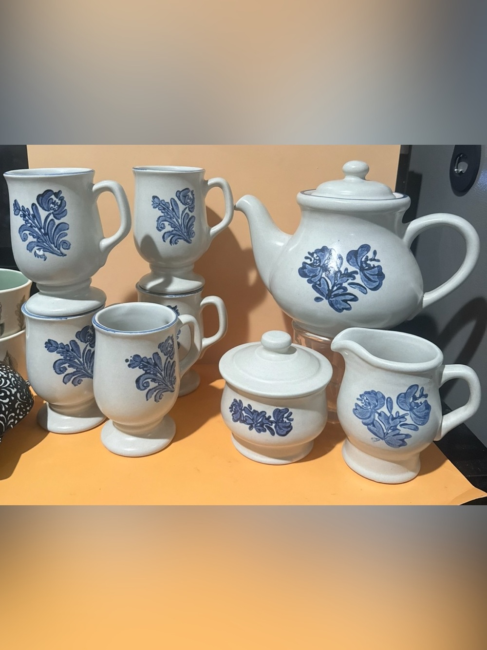 Vintage Pflatzgraff Yorktown’s  Ceramic Tea Set with Blue Floral Motif